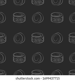 Vector seamless pattern with Philadelphia maki rolls, sushi. Beautiful food design elements. Linear texture.