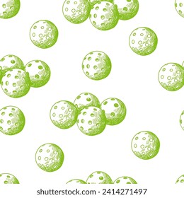 Vector seamless pattern with pickleball equipment. Background with balls.