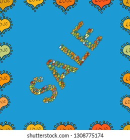 Vector. Seamless pattern. Picture in blue, black and yellow colors. Special Offer Sale Paper Tag, Banner, Poster or Flyer design on blue, black and yellow background, Creative.