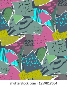 Vector seamless pattern. Pieces of torn paper with abstract texture for collage
