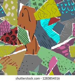 Vector seamless pattern. Pieces of torn paper with abstract texture for collage.