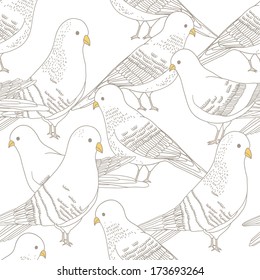 Vector seamless pattern with pigeon birds