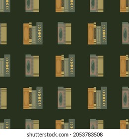 Vector seamless pattern with pile green books on a green background.
Perfect backdrop for fabric, packaging, textile or other surfaces