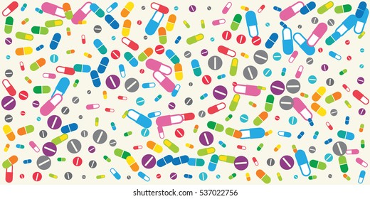 Vector seamless pattern with Pills tablets in line style.