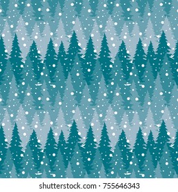 Vector seamless pattern with pine tree and snow. Christmas and New year decoration. Winter background. Pattern for backdrop, textile, wrapping paper. Vector illustration.