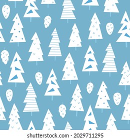 Vector seamless pattern with pine, winter, new year tree, cone. Flat simple illustration for package, wrapping, wallpaper, greeting card.