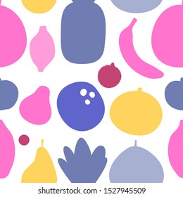 Vector seamless pattern with pineapple, coconut, banana and other tropical fruits. For design packaging, textile, background, design postcards and posters.