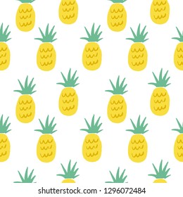 Vector seamless pattern with  pineapple isolated on white background. Hand drawn clip art in cartoon style. Textile print.