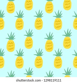 Vector seamless pattern with  pineapple isolated on white background. Hand drawn clip art in cartoon style. Textile print.