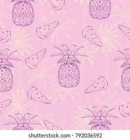 Vector Seamless Pattern with Pineapples