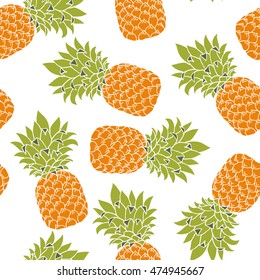 Vector Seamless Pattern with Pineapples color. Pineapple isolated on white background. 