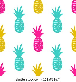 Vector seamless pattern with pineapples. Cute summer fruit background.