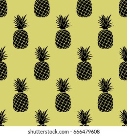 Vector Seamless Pattern with Pineapples. Drawing background with tropical fruits
