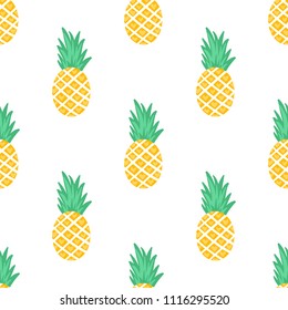 Vector seamless pattern with pineapples. Exotic background. Colorful cartoon summer illustration. Jungle print. Ideal for wrapping paper, textile, bedding, fabric.