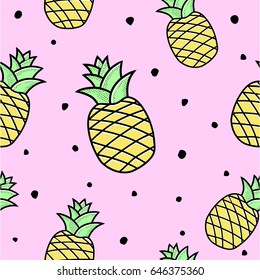 Vector Seamless Pattern with Pineapples. Exotic tropical fruit. Pop art. Perfect for invitations, greeting cards, posters.