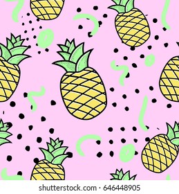 Vector Seamless Pattern with Pineapples. Exotic tropical fruit. Pop art. Perfect for invitations, greeting cards, posters.