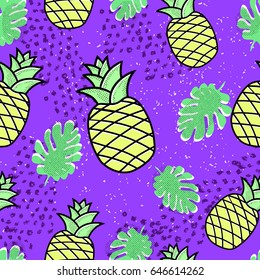 Vector Seamless Pattern with Pineapples. Exotic tropical fruit. Pop art. Perfect for invitations, greeting cards, posters.