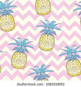 Vector Seamless Pattern with Pineapples, fruit, summer, texture, print, yellow food design decoration fabric