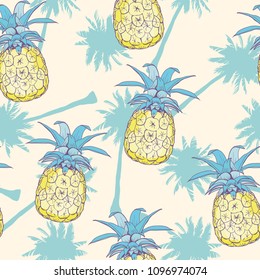 Vector Seamless Pattern with Pineapples, fruit, summer, texture, print, yellow food design decoration fabric