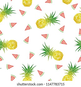 Vector Seamless Pattern with Pineapples, fruit, summer, texture, print, yellow food design decoration fabric