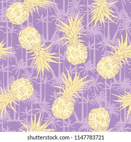 Vector Seamless Pattern with Pineapples, fruit, summer, texture, print, yellow food design decoration fabric