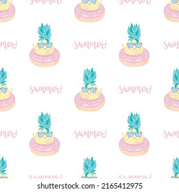 Vector Seamless Pattern with Pineapples, fruit, summer, texture, print, yellow food design decoration fabric