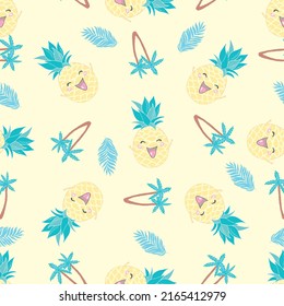Vector Seamless Pattern with Pineapples, fruit, summer, texture, print, yellow food design decoration fabric