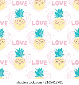 Vector Seamless Pattern with Pineapples, fruit, summer, texture, print, yellow food design decoration fabric