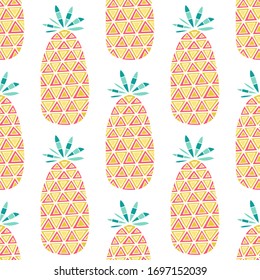 Vector seamless pattern with pineapples. Hand drawn fruits on white background. Illustration io flat style.