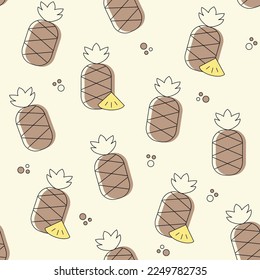 Vector seamless pattern with pineapples icons. Vector tropical fruits print. Kitchen and restaurant design for fabrics, textile or paper