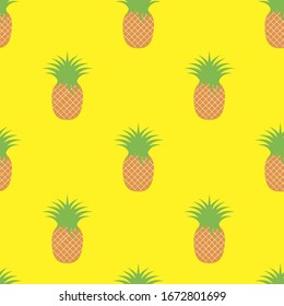Vector seamless pattern with pineapples on a yellow background.