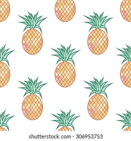 Vector Seamless Pattern with Pineapples On White Background