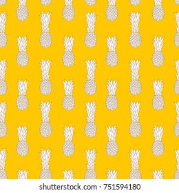 Vector seamless pattern with pineapples on a yellow background.