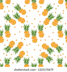 Vector seamless pattern with pineapples, pineapple slices. Tropical fruit. Summer background.
