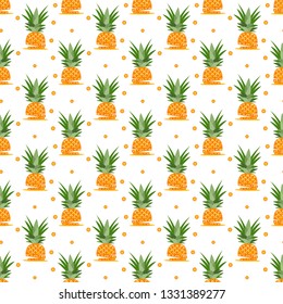 Vector seamless pattern with pineapples, pineapple slices. Tropical fruit. Summer background.
