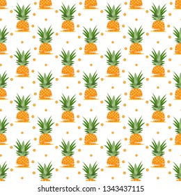 Vector seamless pattern with pineapples, pineapple slices. Tropical fruit. Summer background.