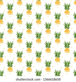 Vector seamless pattern with pineapples, pineapple slices. Tropical fruit. Summer background.
