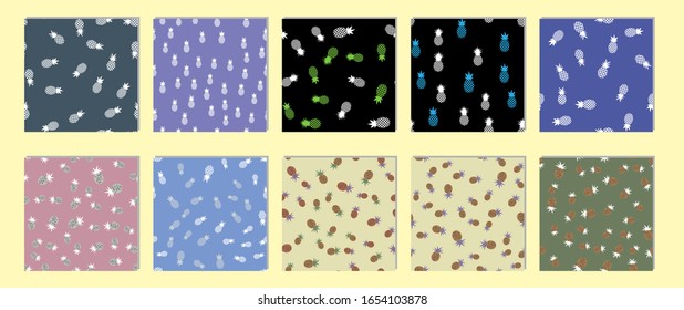 Vector seamless pattern with pineapples. Tropical Summer fruit 