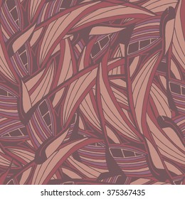 Vector seamless pattern with pink abstract tropical leaves