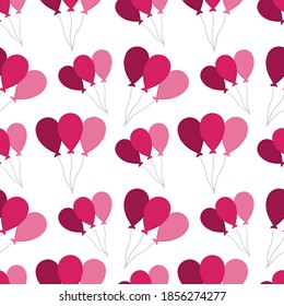 vector seamless pattern with pink air balloons for Valentine's day on a white background