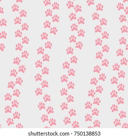 Vector seamless pattern with pink animal's footprint isolated on an empty grey background. Endless texture for scrapbooking, cards, wallpaper, typography,fashion, paper, textile, web design and others