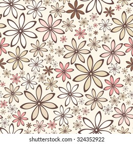 Vector seamless pattern with pink and beige flowers.