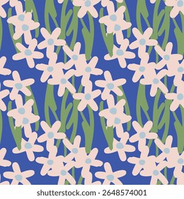  Vector Seamless Pattern with Pink and Blue Ditsy Flowers
