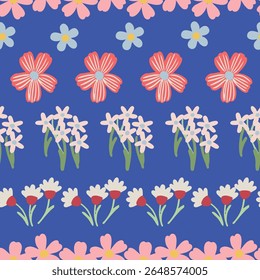  Vector Seamless Pattern with Pink and Blue Ditsy Flowers