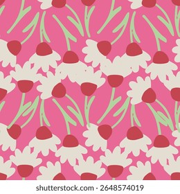  Vector Seamless Pattern with Pink and Blue Ditsy Flowers