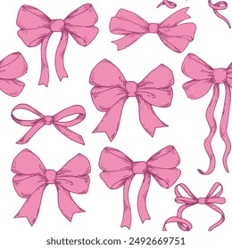 Vector seamless pattern with pink bows and silk ribbons. symbol of the fight against breast cancer, femininity