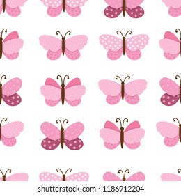 vector seamless pattern with pink butterflies