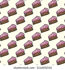 vector seamless pattern pink cake and chocolate hand drawing doodle style abstract isolated on yellow background