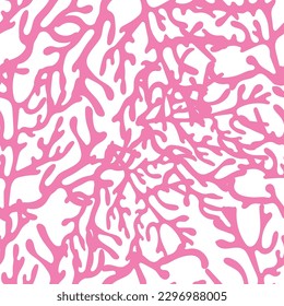 Vector seamless pattern of pink corals. Plant pattern on a white background