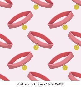 Vector seamless pattern with pink dog-collars; animal design for fabric, wallpaper, wrapping paper, packaging, textile, web design.